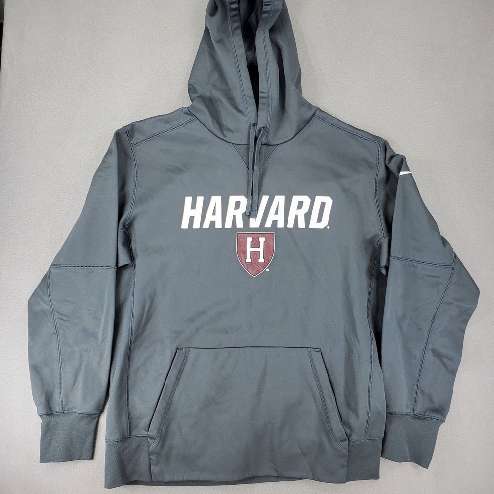 Nike Harvard University Hoodie Mens L Gray Therma PO Dri-FIT Pullover Sweatshirt